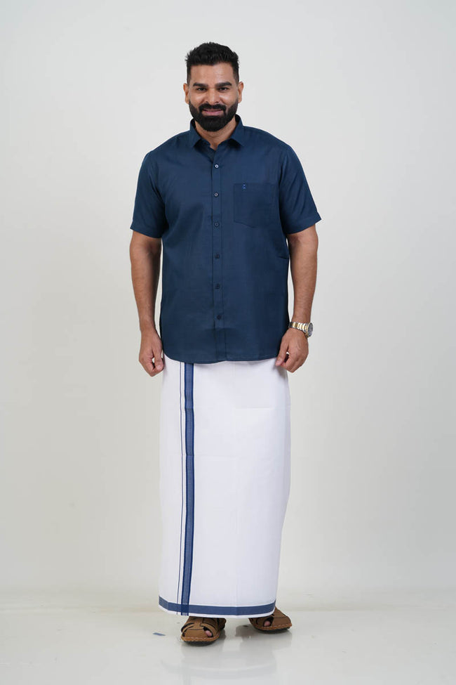 Colour Catch Midnight Blue Single Set – Half Sleeve Shirt + Dhoti Set Hover Image