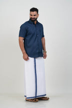 Colour Catch Midnight Blue Single Set – Half Sleeve Shirt + Dhoti Set