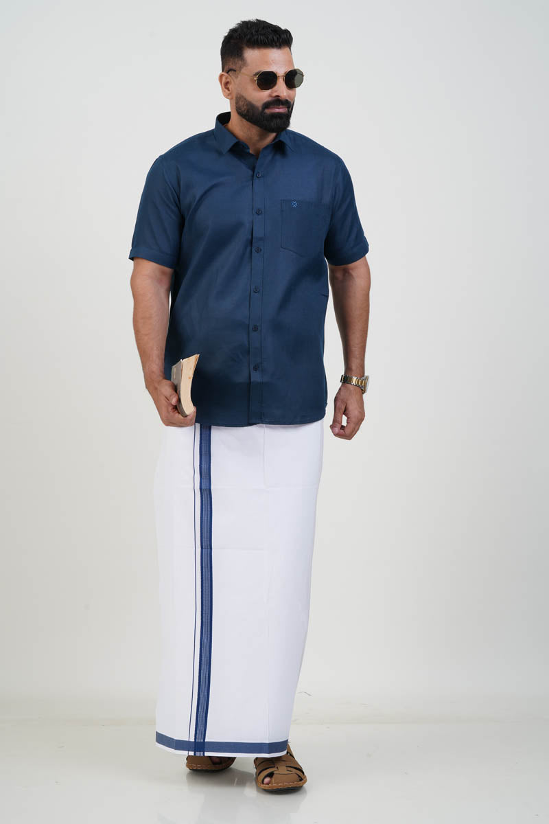 Colour Catch Midnight Blue Single Set – Half Sleeve Shirt + Dhoti Set