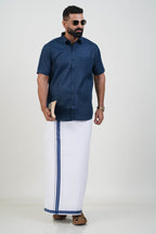 Colour Catch Midnight Blue Single Set – Half Sleeve Shirt + Dhoti Set