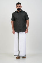 Colour Catch Dark Olive Green Single Set – Half Sleeve Shirt + Dhoti Set