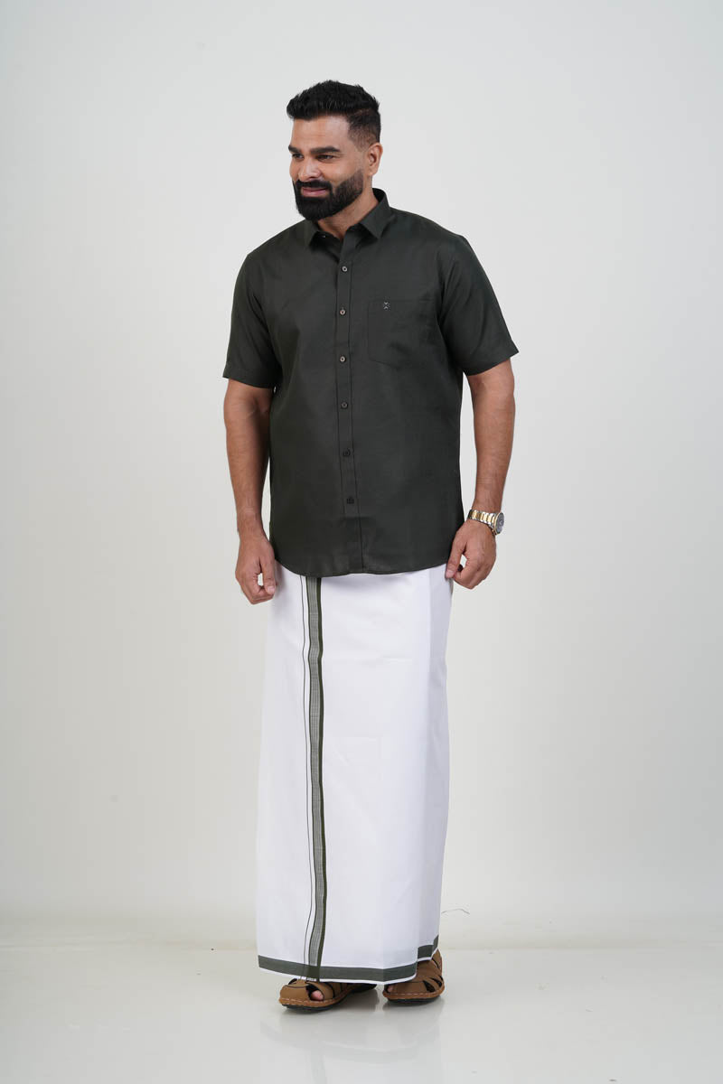 Colour Catch Dark Olive Green Single Set – Half Sleeve Shirt + Dhoti Set