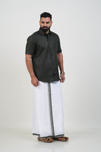 Colour Catch Dark Olive Green Single Set – Half Sleeve Shirt + Dhoti Set