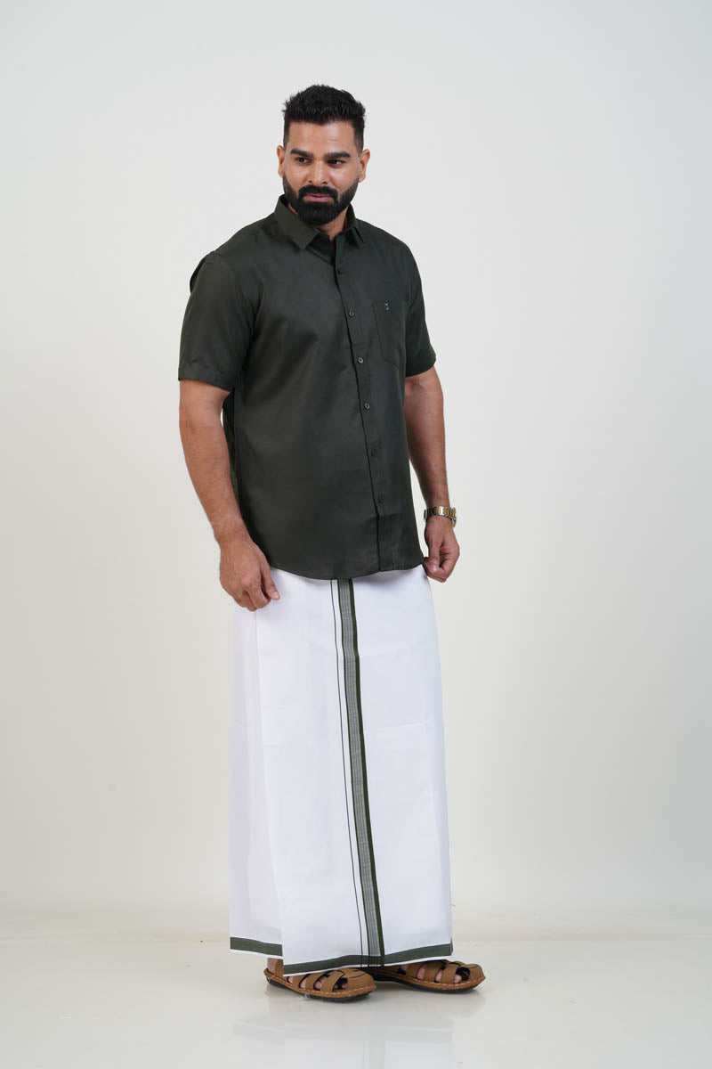 Colour Catch Dark Olive Green Single Set – Half Sleeve Shirt + Dhoti Set