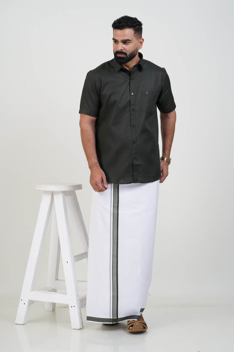 Colour Catch Dark Olive Green Single Set – Half Sleeve Shirt + Dhoti Set