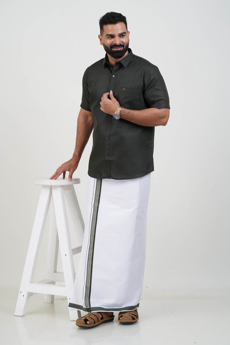 Colour Catch Dark Olive Green Single Set – Half Sleeve Shirt + Dhoti Set