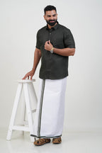 Colour Catch Dark Olive Green Single Set – Half Sleeve Shirt + Dhoti Set