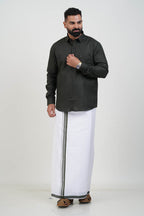 Colour Catch Dark Olive Green Single Set – Full Sleeve Shirt + Dhoti Set
