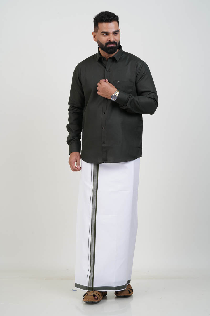 Colour Catch Dark Olive Green Single Set – Full Sleeve Shirt + Dhoti Set