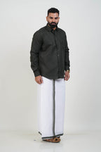 Colour Catch Dark Olive Green Single Set – Full Sleeve Shirt + Dhoti Set