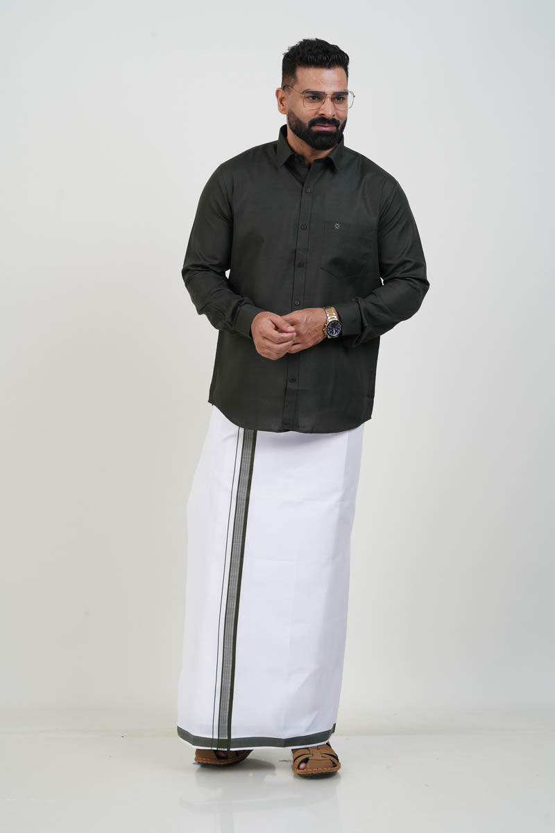 Colour Catch Dark Olive Green Single Set – Full Sleeve Shirt + Dhoti Set