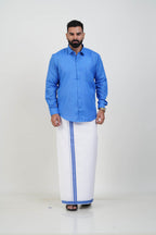 Colour Catch Azure Blue Single Set – Full Sleeve Shirt + Dhoti Set