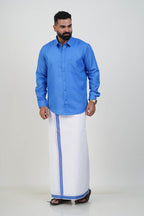 Colour Catch Azure Blue Single Set – Full Sleeve Shirt + Dhoti Set