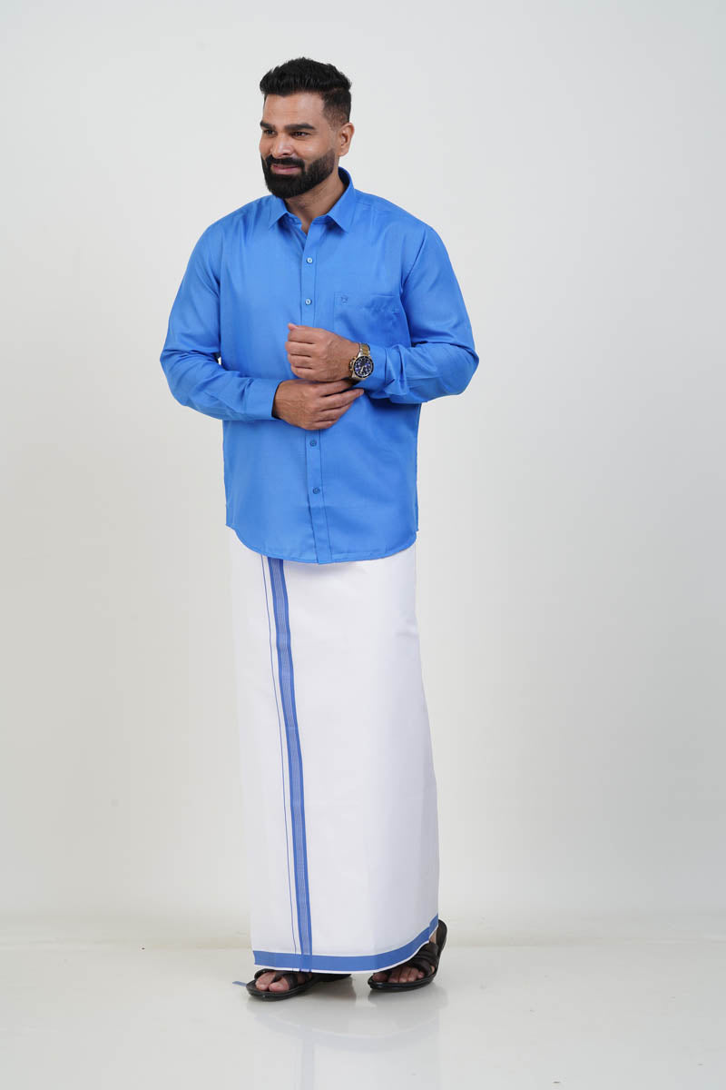 Colour Catch Azure Blue Single Set – Full Sleeve Shirt + Dhoti Set