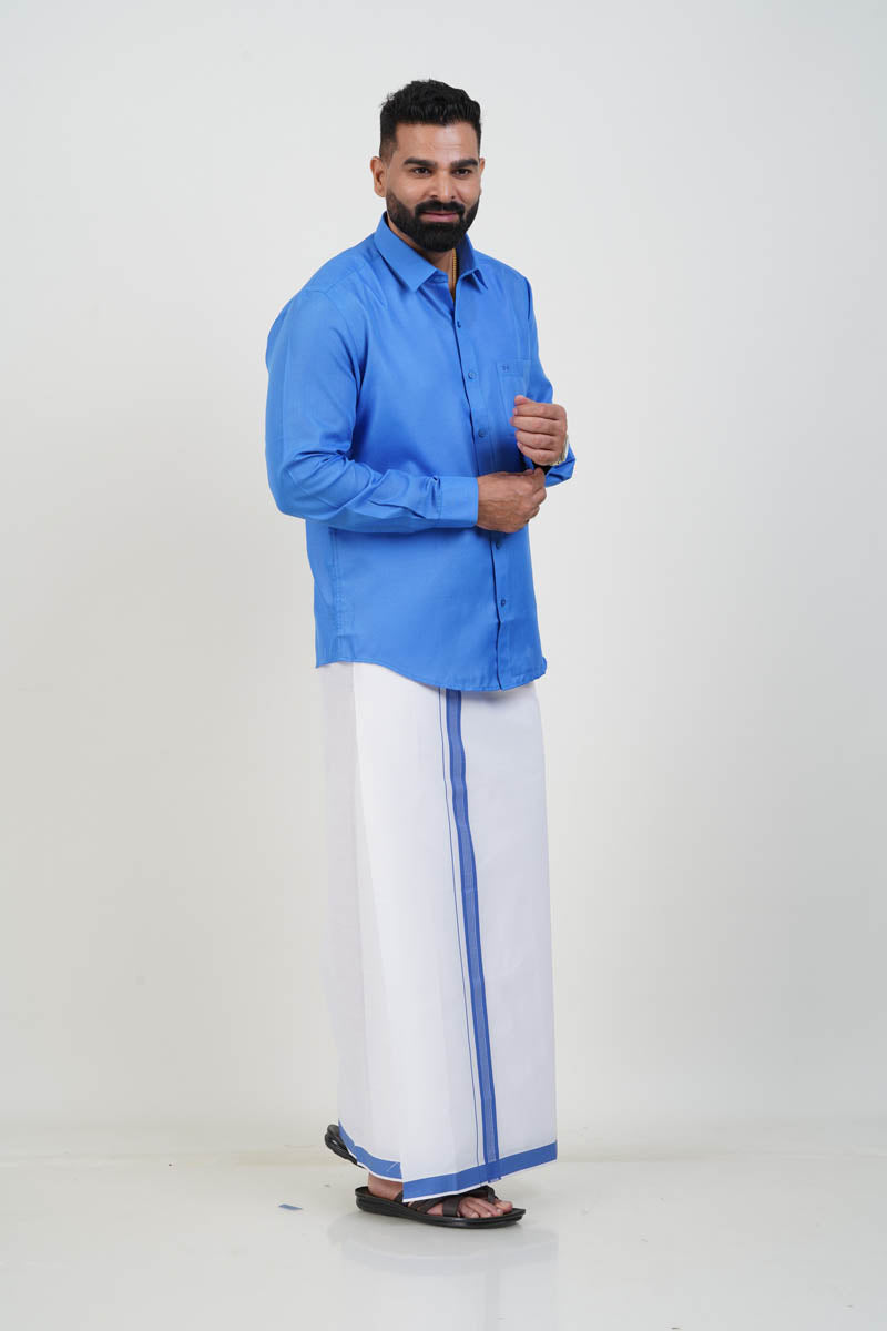 Colour Catch Azure Blue Single Set – Full Sleeve Shirt + Dhoti Set