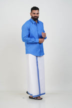 Colour Catch Azure Blue Single Set – Full Sleeve Shirt + Dhoti Set