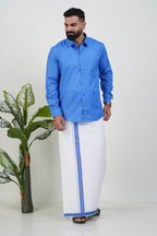 Colour Catch Azure Blue Single Set – Full Sleeve Shirt + Dhoti Set