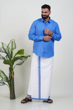 Colour Catch Azure Blue Single Set – Full Sleeve Shirt + Dhoti Set