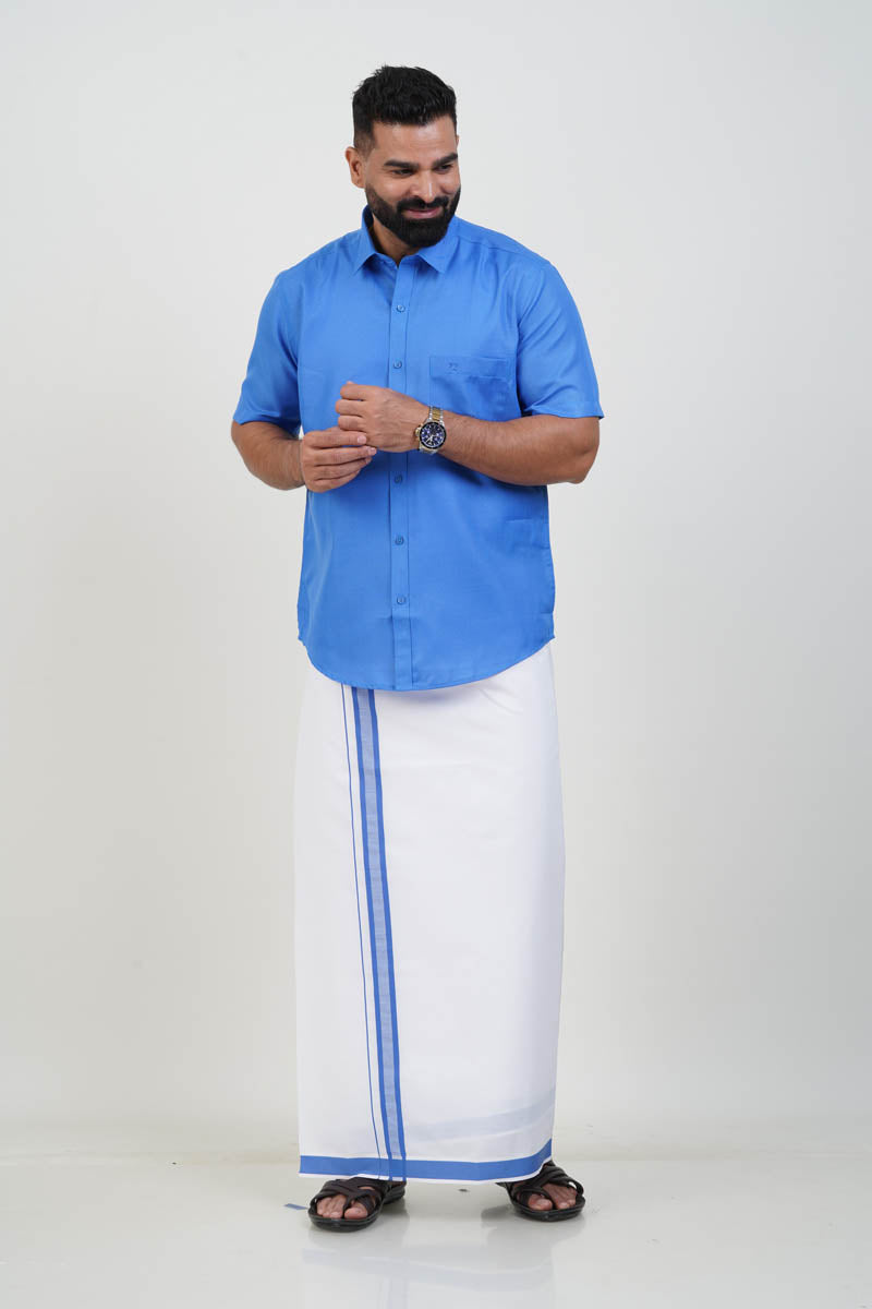 Colour Catch Azure Blue Single Set – Half Sleeve Shirt + Dhoti Set