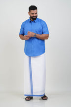 Colour Catch Azure Blue Single Set – Half Sleeve Shirt + Dhoti Set