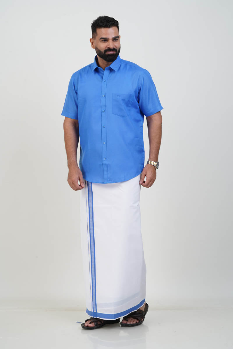Colour Catch Azure Blue Single Set – Half Sleeve Shirt + Dhoti Set