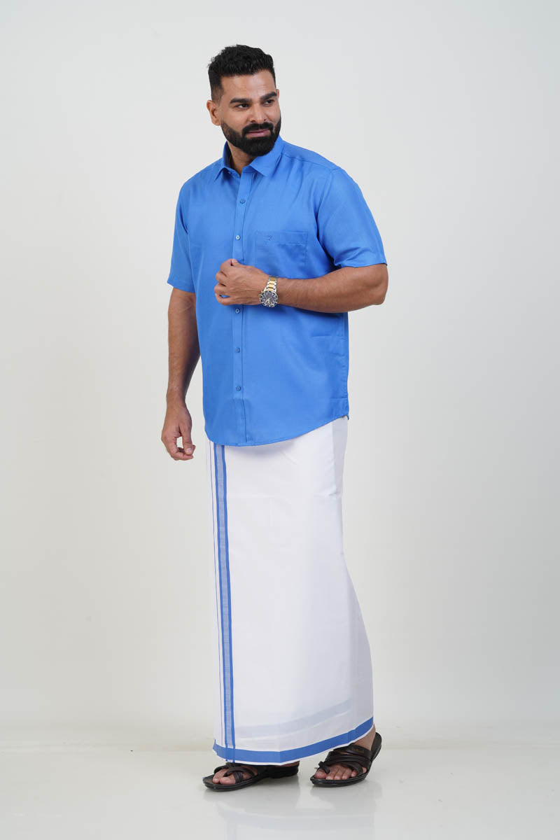 Colour Catch Azure Blue Single Set – Half Sleeve Shirt + Dhoti Set