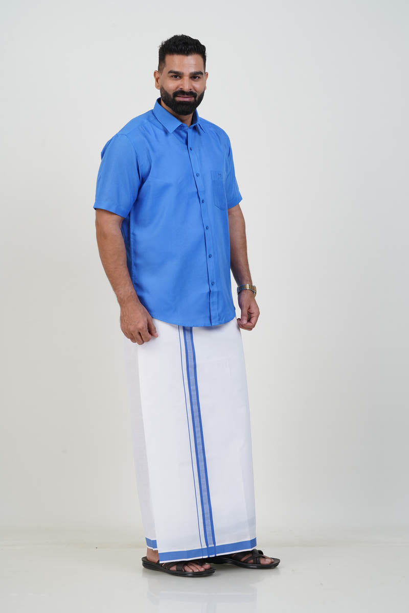 Colour Catch Azure Blue Single Set – Half Sleeve Shirt + Dhoti Set