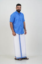 Colour Catch Azure Blue Single Set – Half Sleeve Shirt + Dhoti Set
