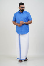 Colour Catch Azure Blue Single Set – Half Sleeve Shirt + Dhoti Set