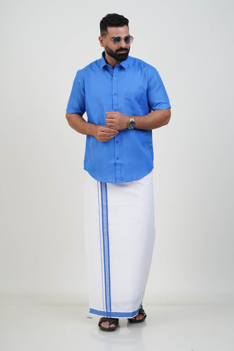 Colour Catch Azure Blue Single Set – Half Sleeve Shirt + Dhoti Set