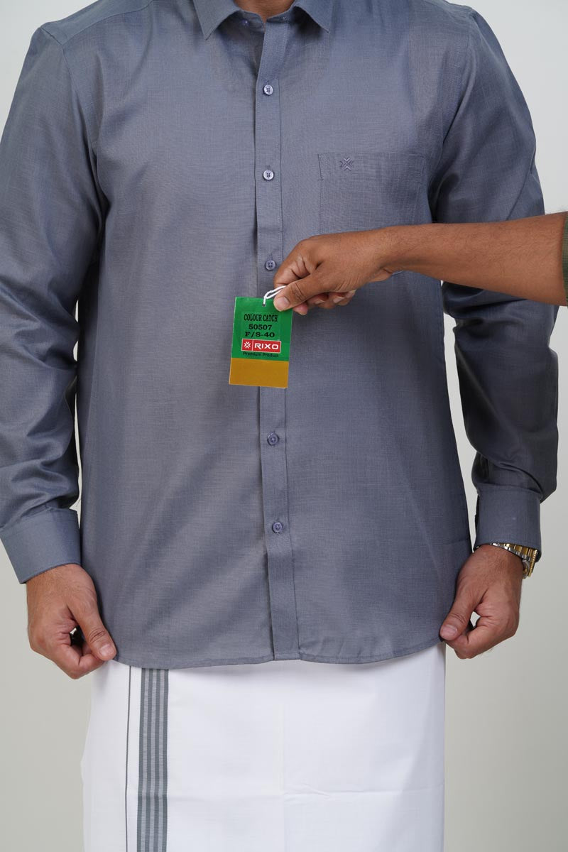 Colour Catch Grey Single Set – Full Sleeve Shirt + Dhoti Set