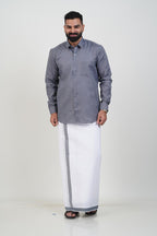 Colour Catch Grey Single Set – Full Sleeve Shirt + Dhoti Set