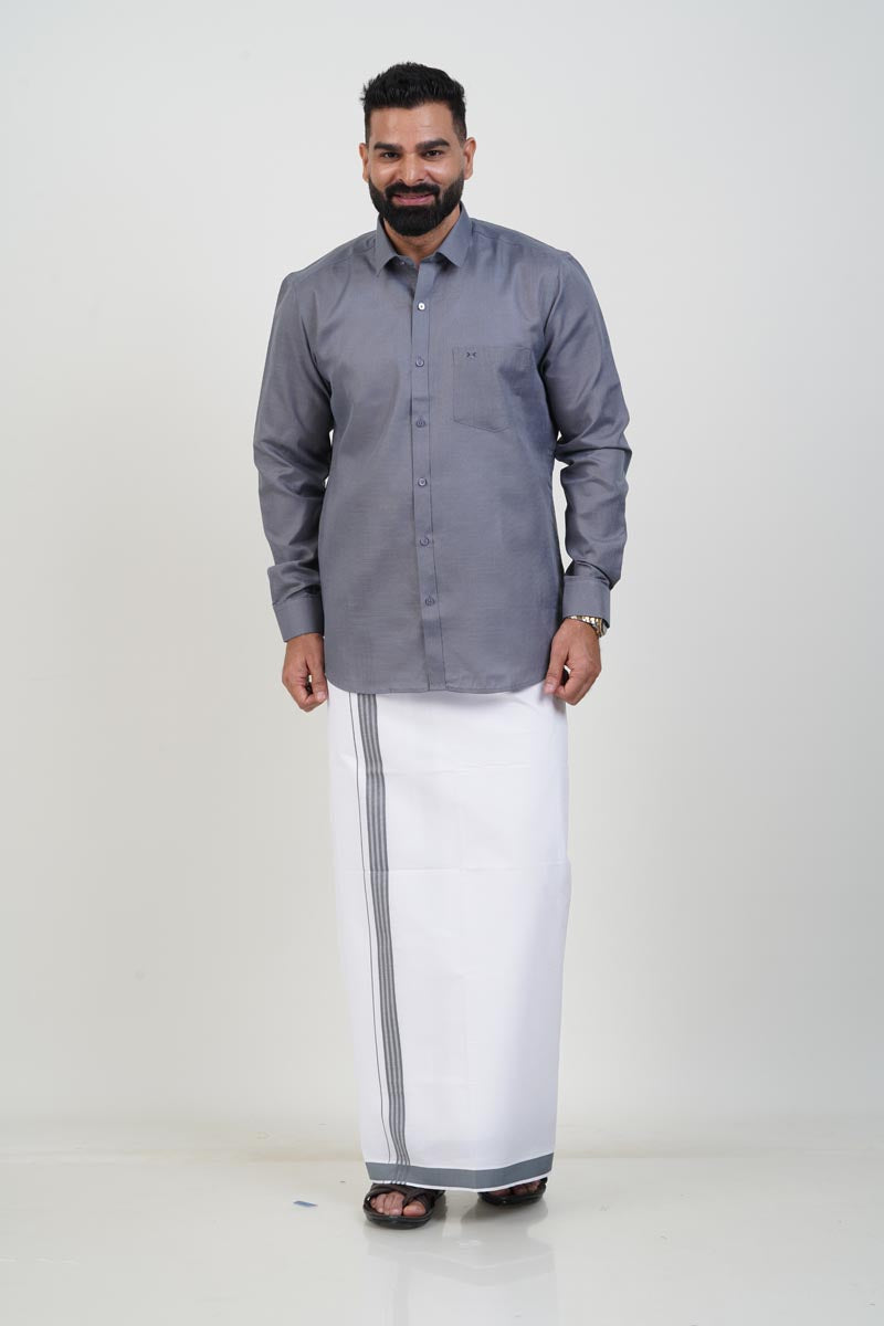 Colour Catch Grey Single Set – Full Sleeve Shirt + Dhoti Set