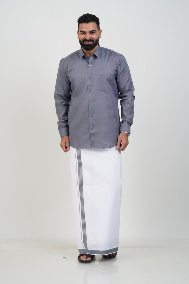 Colour Catch Grey Single Set – Full Sleeve Shirt + Dhoti Set Main Image