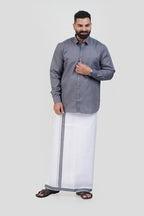 Colour Catch Grey Single Set – Full Sleeve Shirt + Dhoti Set