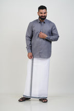 Colour Catch Grey Single Set – Full Sleeve Shirt + Dhoti Set