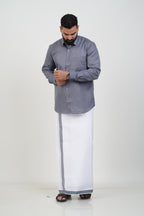 Colour Catch Grey Single Set – Full Sleeve Shirt + Dhoti Set