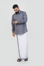 Colour Catch Grey Single Set – Full Sleeve Shirt + Dhoti Set