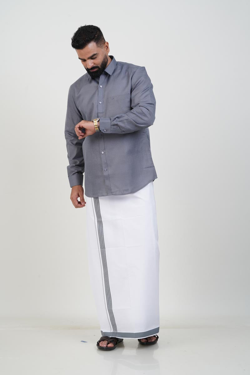 Colour Catch Grey Single Set – Full Sleeve Shirt + Dhoti Set