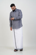Colour Catch Grey Single Set – Full Sleeve Shirt + Dhoti Set