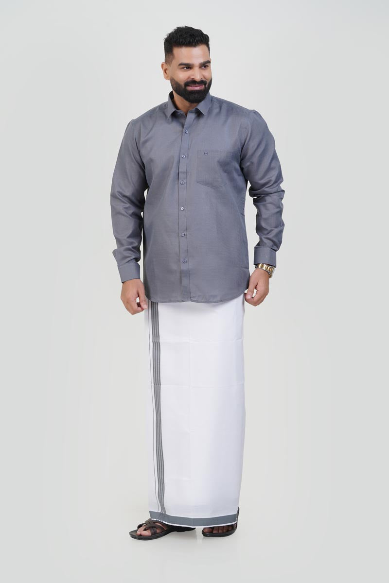 Colour Catch Grey Single Set – Full Sleeve Shirt + Dhoti Set
