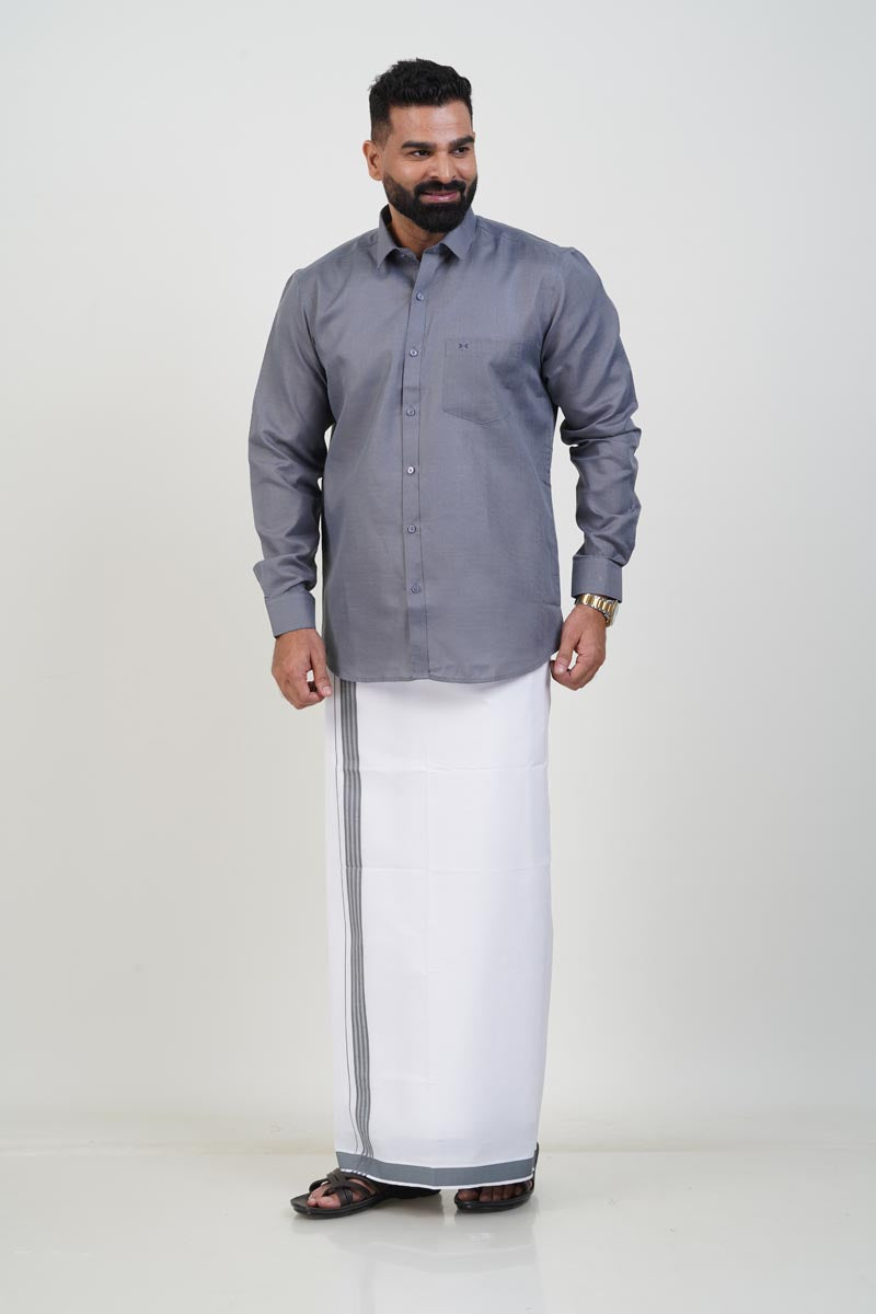 Colour Catch Grey Single Set – Full Sleeve Shirt + Dhoti Set