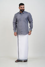 Colour Catch Grey Single Set – Full Sleeve Shirt + Dhoti Set