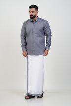 Colour Catch Grey Single Set – Full Sleeve Shirt + Dhoti Set