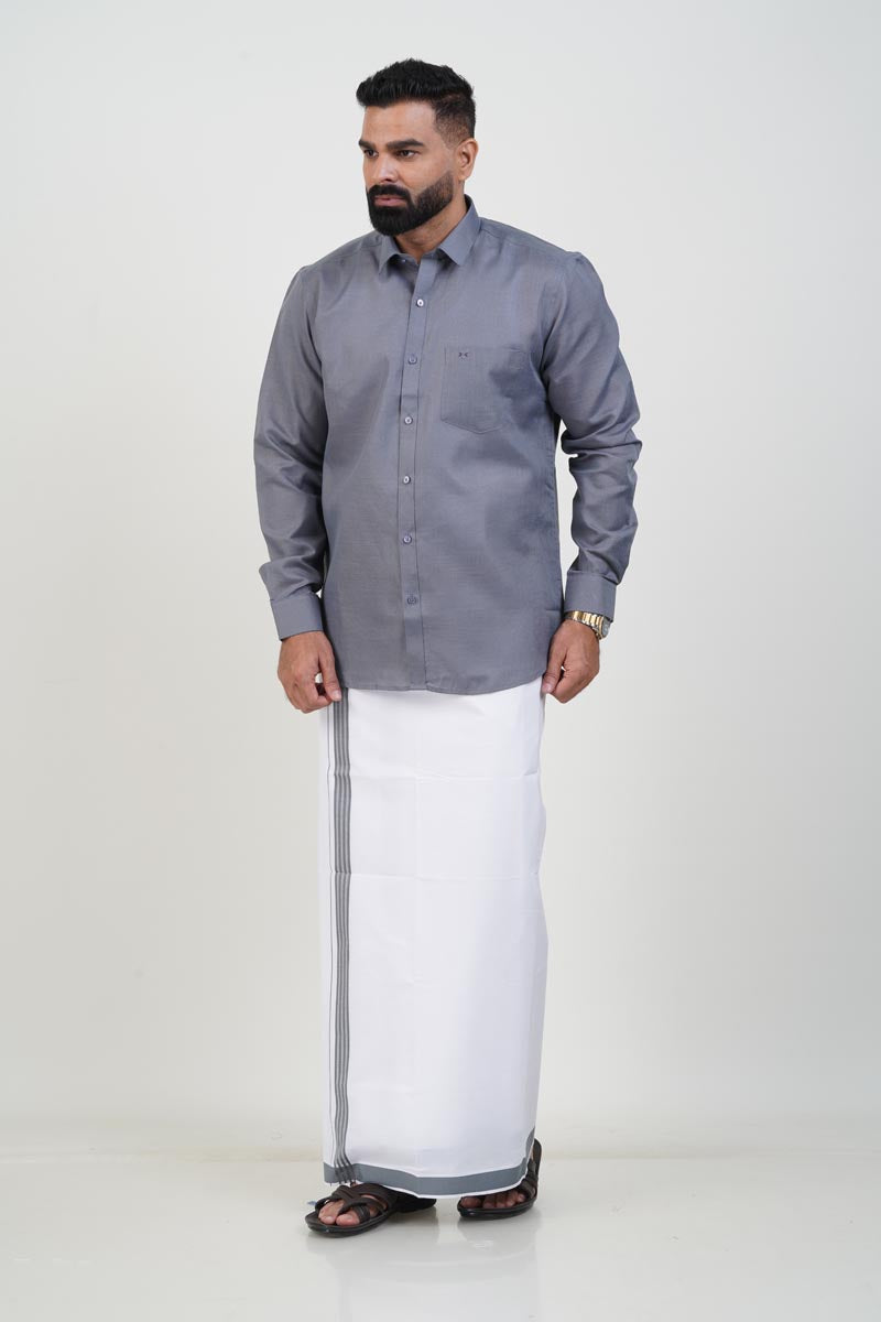 Colour Catch Grey Single Set – Full Sleeve Shirt + Dhoti Set