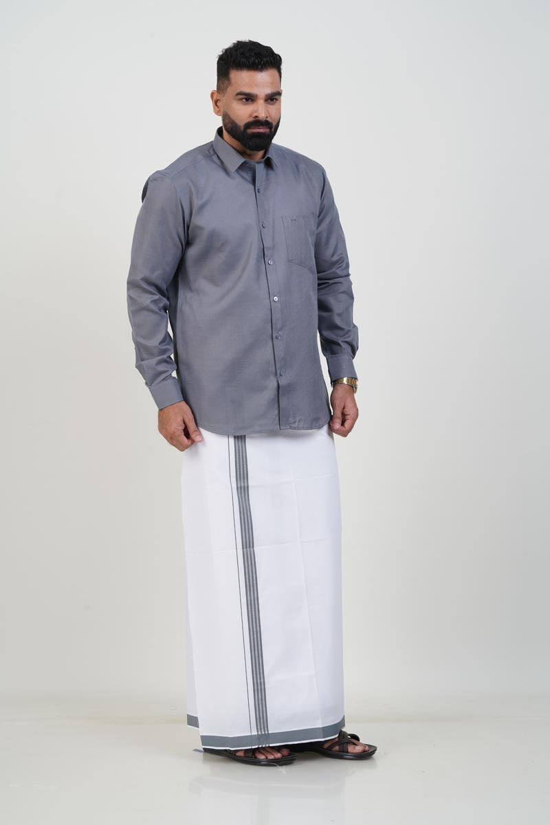 Colour Catch Grey Single Set – Full Sleeve Shirt + Dhoti Set