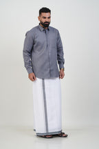 Colour Catch Grey Single Set – Full Sleeve Shirt + Dhoti Set
