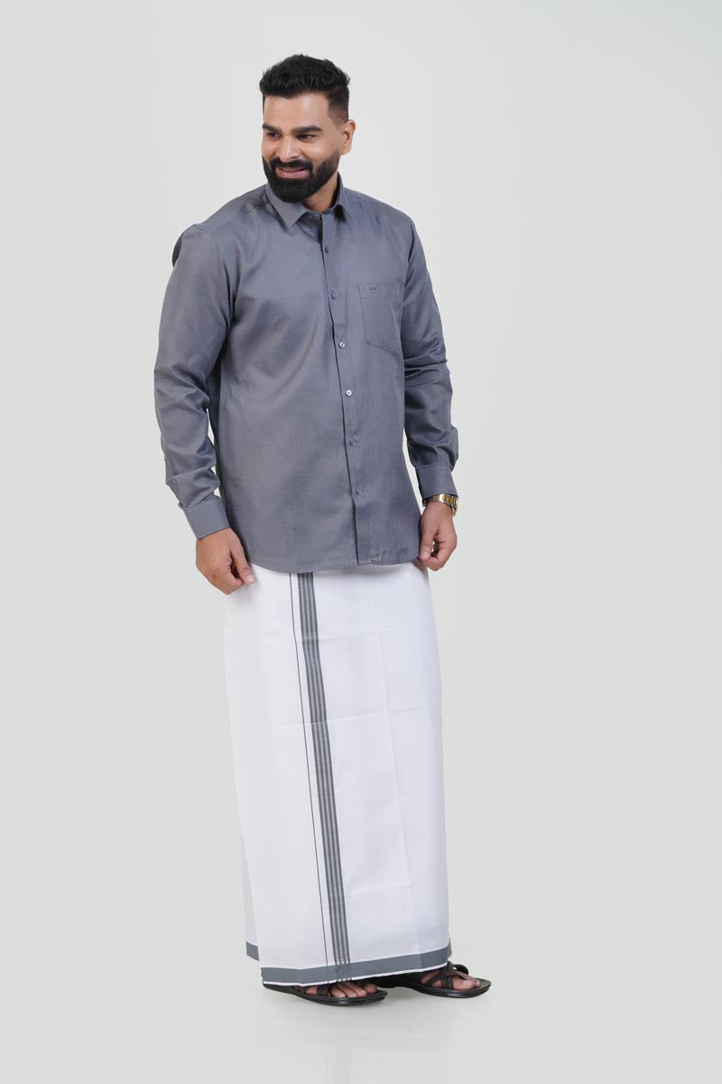Colour Catch Grey Single Set – Full Sleeve Shirt + Dhoti Set