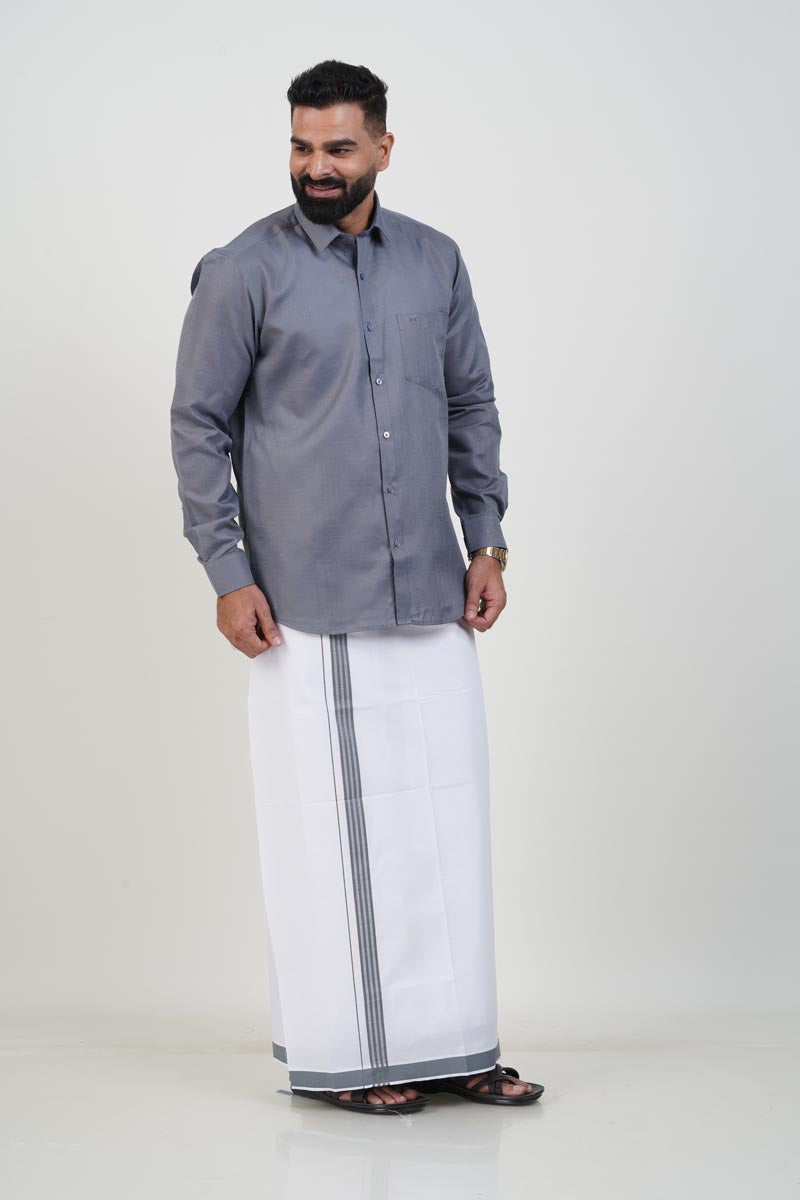 Colour Catch Grey Single Set – Full Sleeve Shirt + Dhoti Set