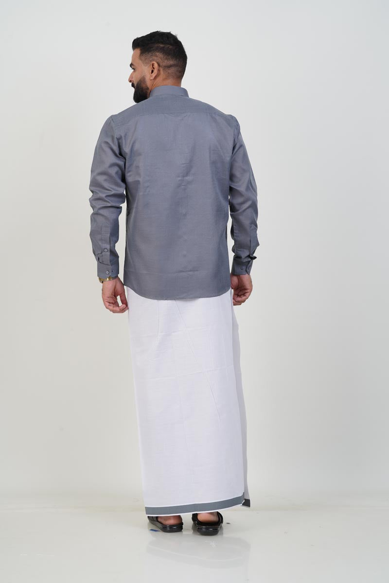 Colour Catch Grey Single Set – Full Sleeve Shirt + Dhoti Set